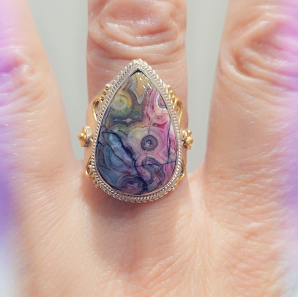Sterling Silver Dyed Crazy Lace Gemstone Ring